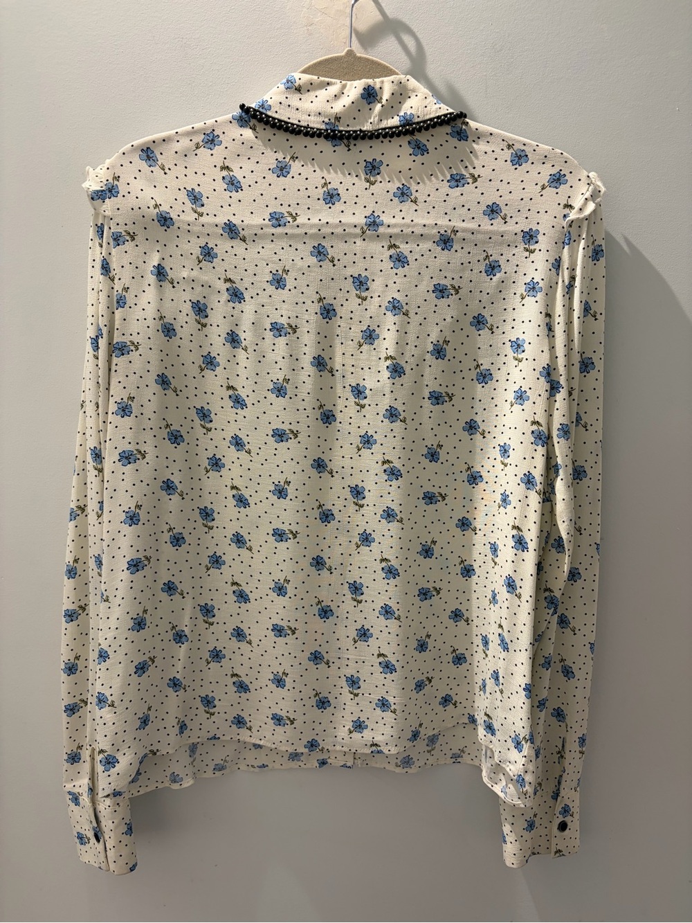 Topshop Floral Polka Dot Beaded Trim Blouse | Peter Pan Collar | Size 8 - Picture 6 of 6